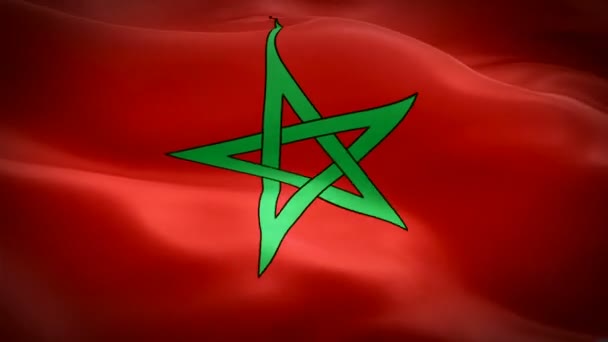 摩洛哥国旗Closeup 1080P Full 1920X1080视频在风中飘扬 国家马拉喀什3D摩洛哥国旗飘扬 摩洛哥无缝循环动画的标志 摩洛哥国旗Hd Resolution Background 1080P — 图库视频影像