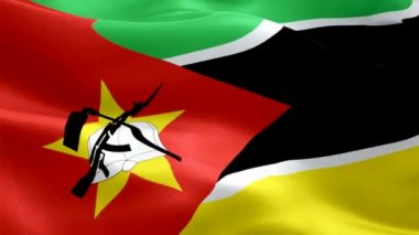 Mozambik bayrağı sallıyor. Ulusal 3d Mozambik bayrağı dalgalanıyor. Mozambik kusursuz döngü animasyonunun işareti. Mozambik bayrağı yüksek çözünürlüklü arka plan. Mozambik bayrağı sunum için 1080p Tam HD video