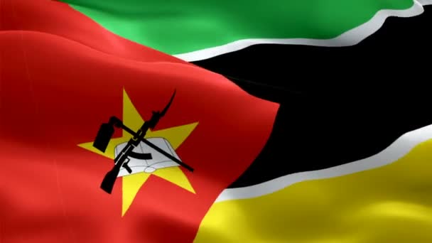 Mozambik Zászló Motion Loop Videó Integetett Szélben Realisztikus Mozambiki Zászló — Stock videók
