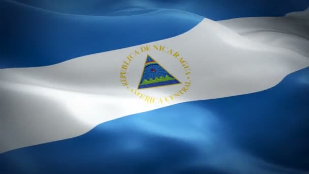 Nicaraguan Flag Closeup 1080P Full 1920X1080 Footage Video Waving Wind — Stock Video