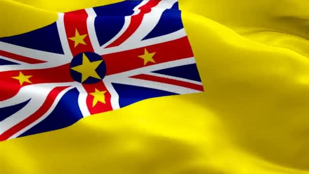 Niue Island Flagge Motion Loop Video Weht Wind Realistischer Hintergrund — Stockvideo