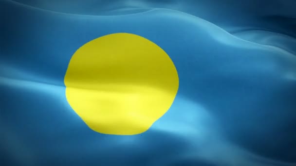 Palauan Flagga Närbild 1080P Full 1920X1080 Video Viftar Vinden National — Stockvideo