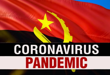 Angola bayrak geçmişinde Coronavirus COVID-2019 'un pandemiği. 3 boyutlu koronavirüs bakterisi. PANDEMIC tarzında Angola bayrağı çizimi, tehlikeli bir virüs. Virüs Salgını Koruması