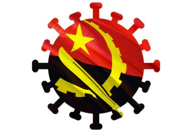 Angola 'da Coronavirus Sembolü. Roman Coronavirus (2019-nCoV). Coronavirus SARS-CoV-2 karantinası. Angola konseptinde Coronavirus tehlikesi ve enfeksiyonu. 3D Corona virüsü hazırlanıyor