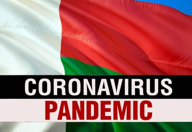 Madagaskar bayrak arka planında Coronavirus COVID-2019 PANDEMIC. 3 boyutlu koronavirüs bakterisi. Madagaskar bayrak çizimi PANDEMIC tarzında, tehlikeli bir virüs. Virüs Pandemi