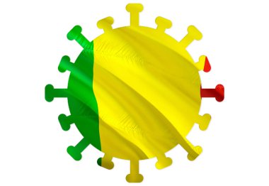 Mali 'de Coronavirus Sembolü. Roman Coronavirus (2019-nCoV). Coronavirus SARS-CoV-2 karantinası. Mali konseptinde Coronavirus tehlikesi ve enfeksiyon. 3D Corona virüs konseptini yeniden gruplandırma