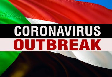 Roman Coronavirus - Sudan bayrağı üzerinde 2019-NCoV, WUHAN virüs konsepti. Koronavirüs tehlikesi konsepti OutTBREAK 3D Çin koronavirüsü salgını yapıyor. Sudan bayrağı geçmişi. Coronavirus Epidemi