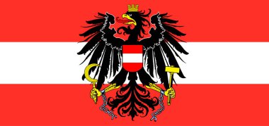 Avusturya bayrağı. Kartal amblemli ulusal bayrak tasarımı. Kırmızı ve beyaz bayrak. Avusturya 'nın ulusal sembolü. Avusturya ulusal renkleri. Arkaplan için Avusturya 'nın ulusal işareti. Avusturya bayrağı pürüzsüz