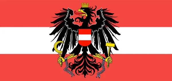 Austria flag. National flag design with eagle emblem. Red and white flag. The national symbol of Austria. Austrian National colors. National sign of Austria for a background. Austrian flag on smooth sil