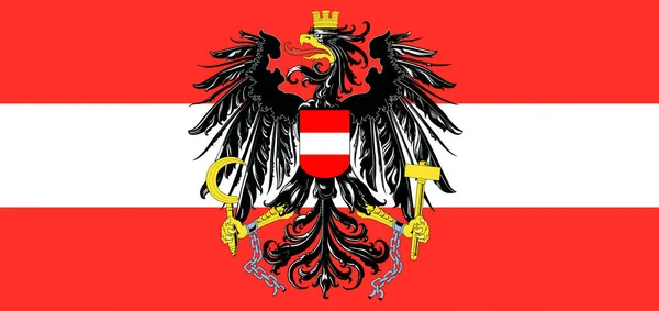 Rakouská Vlajka Návrh Národní Vlajky Znakem Orla Červená Bílá Vlajka — Stock fotografie
