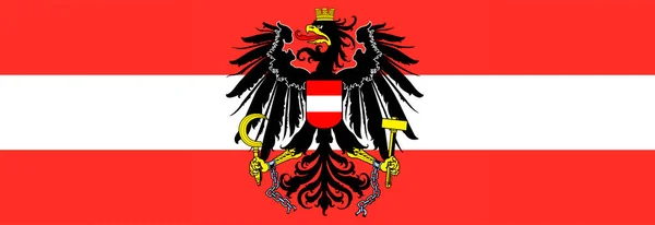 オーストリア国旗 3D波動旗のデザイン 赤と白の旗 オーストリアの国章 オーストリアの国旗 背景にオーストリアの国家標識 絹本著色オーストリア国旗 — ストック写真