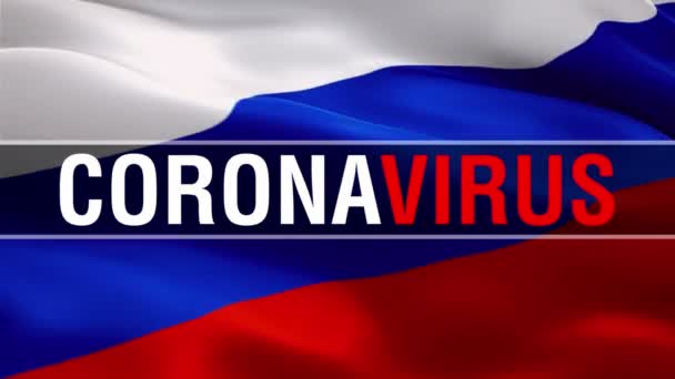 Rusia Mengibarkan Bendera Dengan Teks Coronavirus Coronavirus Hazard Infection Russian — Stok Video