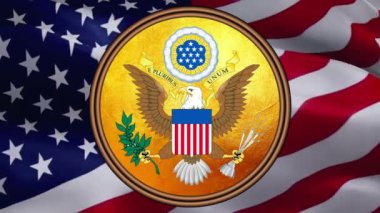 Birleşik Devletler Mührü, ABD bayraklı arka planda altın desenli ABD bayrağı tasarımı. Amerika 'nın bağımsızlık günü. Amerikan bayrağının geçmişi. ABD Bayrağı, 2 Mayıs 2019