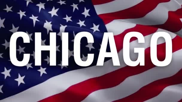アメリカのシカゴアメリカの国旗が風になびいている アメリカ国旗 7月4日 アメリカ国旗掲揚 アメリカ国旗ループ閉鎖 アメリカの公式モットーは — ストック動画