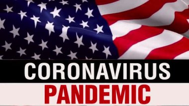 Coronavirus Pandemic Metni ABD bayrağında rüzgarda sallanan video. Gerçekçi Amerikan Bayrağı geçmişi. Corona Virüsü konsepti Birleşik Devletler Bayrak Döngüsü Kapanışı 1080p Tam HD 1920X1080 görüntüsü