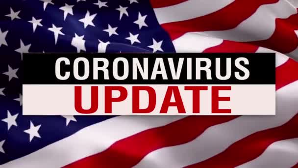 コロナウイルスの更新風に揺れる米国の旗のビデオのテキスト 現実的なアメリカアメリカの国旗の背景 コロナウイルスの概念の背景アメリカ国旗ループアップ1080フルHd 1920X1080映像 — ストック動画