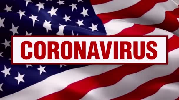 Coronavirus Texto Vídeo Bandera Ondeando Viento Antecedentes Realistas Bandera Estadounidense — Vídeo de stock