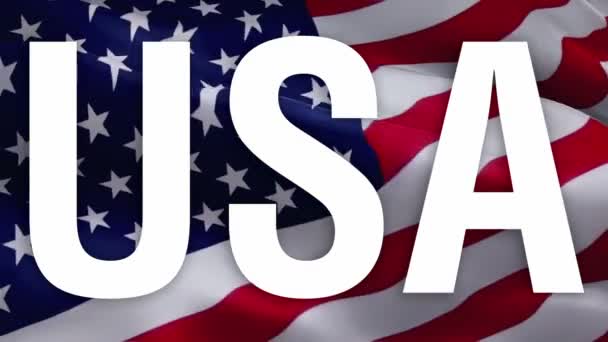 Teks Usa Pada Latar Belakang Bendera Amerika Serikat Hari Kemerdekaan — Stok Video