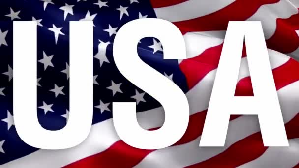Text Spojených Států Amerických Videu Americkou Vlajkou Které Vlní Pozadí — Stock video