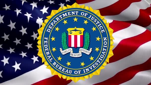 United States Fbi Emblem Waving United States Flag National Federal — Stock Video