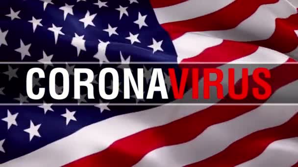 Estados Unidos Ondeando Bandera Con Coronavirus Text Coronavirus Hazard Infection — Vídeo de stock