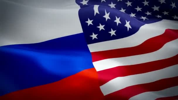 Bandeira Americana Russa Acenando Vídeo Imagens Vento Full Bandeira Americana — Vídeo de Stock