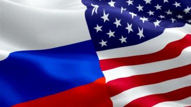 ABD ve Rus Bayrak Dalgası Döngüsü rüzgarda dalgalanıyor. Gerçekçi Birleşik Devletler, Rusya Bayrağı 'na karşı. ABD Rusya Bayrak Kapanışı. Amerikan tabelasının el salladığı bir video. Amerikan ve Rus bayrağı Slow Motion video döngüsü. Amerikan ülke bayrakları