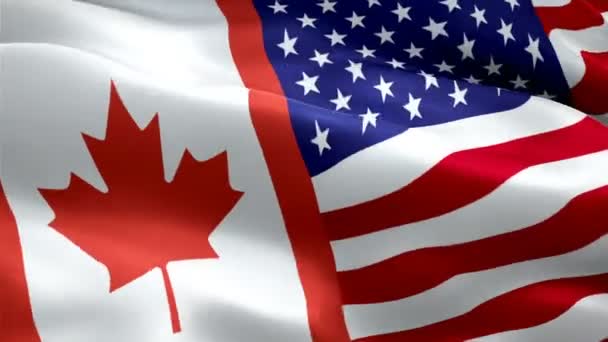 Bandeira Americana Canadense Acenando Vídeo Imagens Vento Full Bandeira Americana — Vídeo de Stock