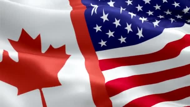 Usa Canadian Flag Wave Loop Zwaaien Wind Realistische Verenigde Staten — Stockvideo
