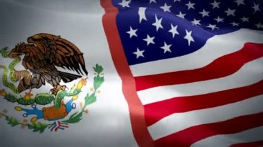 ABD ve Meksika Bayrak Dalgası Döngüsü rüzgarda dalgalanıyor. Gerçekçi Birleşik Devletler, Meksika Bayrağı 'na karşı. USA Mexico Flag Looping kapanışı. Amerikan tabelasının el salladığı bir video. Amerikan ve Meksika bayrağı Slow Motion video döngüsü. Amerikan ülke bayrakları