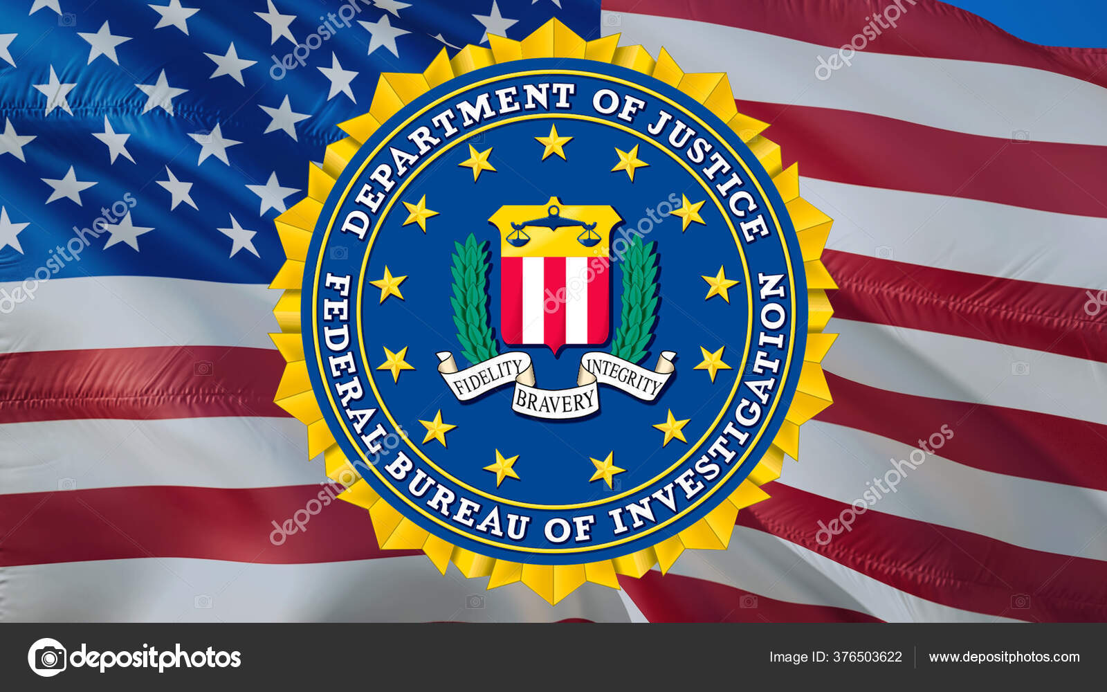 アメリカの旗にFbiの紋章 連邦捜査局旗の背景 3Dレンダリング