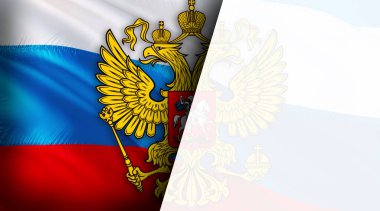 Rüzgarda sallanan kartal amblemli Rus bayrağı. Gerçekçi Rus Bayrağı geçmişi. Rusya Bayrak Döngüsü Kapanışı Tam HD. Rusya Kremlin ülke bayrakları film, yeni