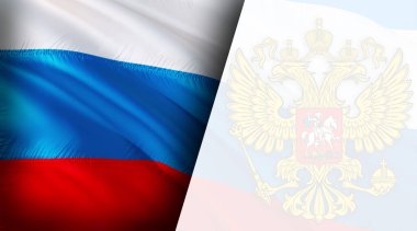Rüzgarda sallanan kartal amblemli Rus bayrağı. Gerçekçi Rus Bayrağı geçmişi. Rusya Bayrak Döngüsü Kapanışı Tam HD. Rusya Kremlin ülke bayrakları film, yeni