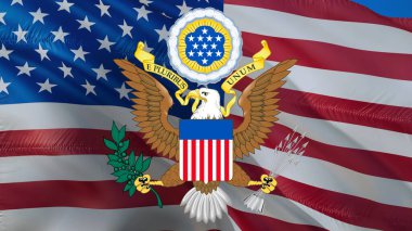 United States Seal on USA flag design on a United States background. American Flag Background for United States Holidays, 3d rendering. American Flag background. Presidents Day.Banner USA President clipart