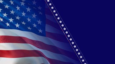 Amerikan bayrağı. 3D Amerikan Bayrağı, yarım mavi arka plan. Amerikan Bayrakları Yaklaşın, 3D görüntüleme. ABD Bayrak Hareketi HD kararı ABD Arkaplanı. Vatanseverlik Anıtı için ABD Bayrağı Kapanışı