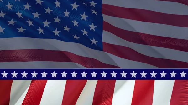 七月四日 爱国者日美国国旗飘扬的背景 美国国旗在风中飘扬 美国国旗服装 3D渲染 美国的签名挥手 美国波士顿马拉松赛旗 美国计数器 — 图库照片