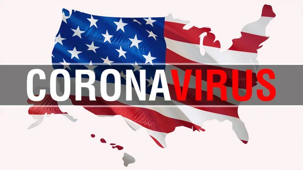 Estados Unidos Ondeando Bandera Con Coronavirus Text Peligro Infección Por — Foto de Stock