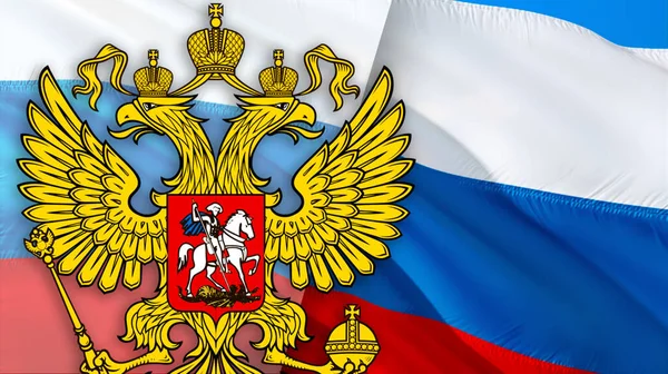 Russische Flagge Russische Flagge Mit Adler Emblem Weht Wind Realistischer — Stockfoto