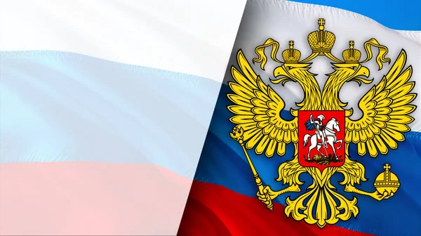 Bandera Rusa Con Emblema Águila Ondeando Viento Fondo Realista Bandera —  Fotos de Stock