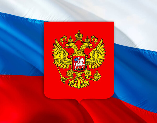 Флаг Москвы с гербом на российском флаге. Российская столица Кремля Герб Москвы, 3д рендеринг. Московский герб. Эмблема Президента РФ Кремль подписан на российском флаге