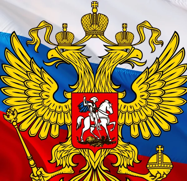 Bandeira Russa Com Brasão Armas Rússia Kremlin Brasão Presidencial