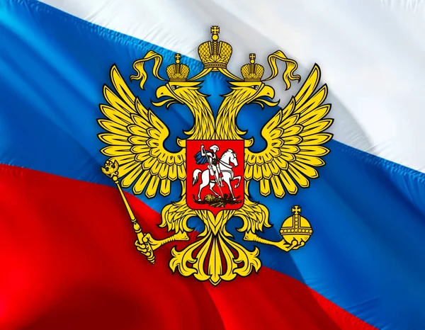 Russland Emblem Auf Der Flagge Der Russischen Föderation Auf Russischem — Stockfoto