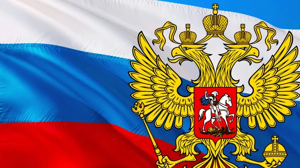 Russland Emblem Auf Der Flagge Der Russischen Föderation Auf Russischem — Stockfoto