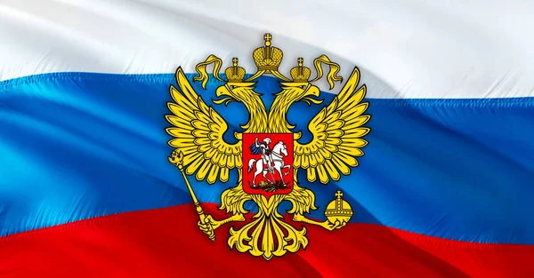 Russia emblem on Russian Federation flag design on Russia background, 3d rendering. Russia Flag Background for Russian Holidays. Russia Flag background. for Russian Day Holiday. Russian National Fla
