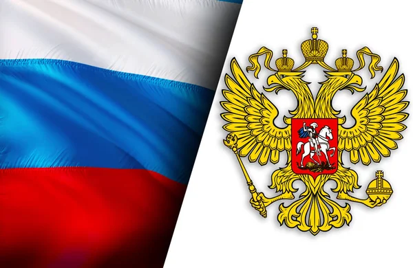 Russische Flagge Mit Dem Wappen Russlands Kremlpräsidiales Wappen Russlands  Darstellung - Stockfotografie: lizenzfreie Fotos © borkus 376502572