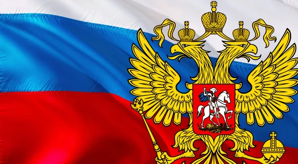 Russland Emblem Auf Der Flagge Der Russischen Föderation Auf Russischem — Stockfoto