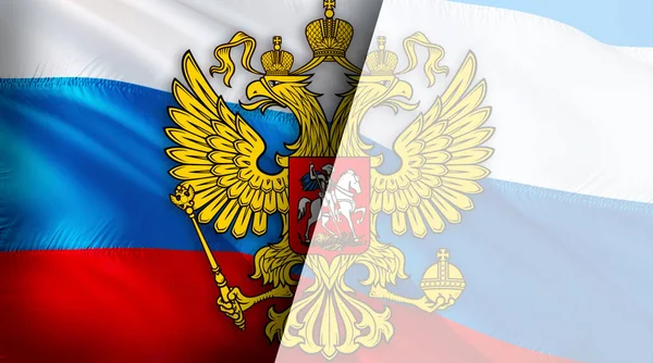Russische Vlag Met Adelaarsembleem Wapperend Wind Realistische Russische Vlag Achtergrond — Stockfoto