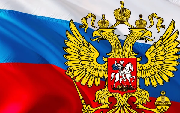 Russische Flagge Mit Dem Wappen Russlands Kremlpräsidiales Wappen Russlands Darstellung — Stockfoto