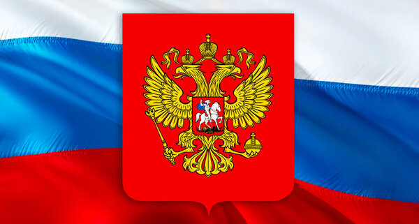 Флаг Москвы с гербом на российском флаге. Российская столица Кремля Герб Москвы, 3д рендеринг. Московский герб. Эмблема Президента РФ Кремль подписан на российском флаге