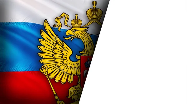 Russische Flagge Mit Adler Emblem Weht Wind Realistischer Hintergrund Der — Stockfoto